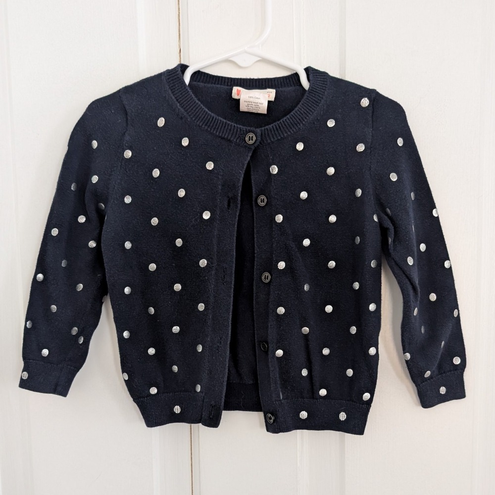 J Crew Crewcuts‎ Little Girl Cardigan Sweater SIZE 2T Polka Dot Preppy Button Up